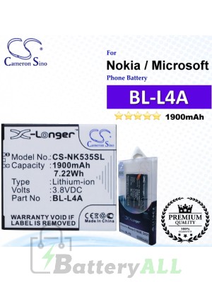 CS-NK535SL For Nokia / Microsoft Phone Battery Model BL-L4A
