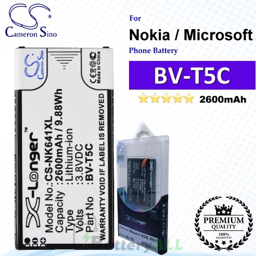 CS-NK641XL For Nokia / Microsoft Phone Battery Model BV-T5C