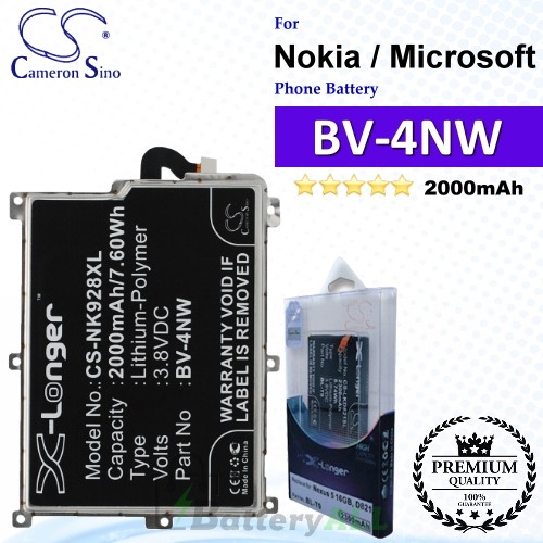 CS-NK928XL For Nokia / Microsoft Phone Battery Model BV-4NW