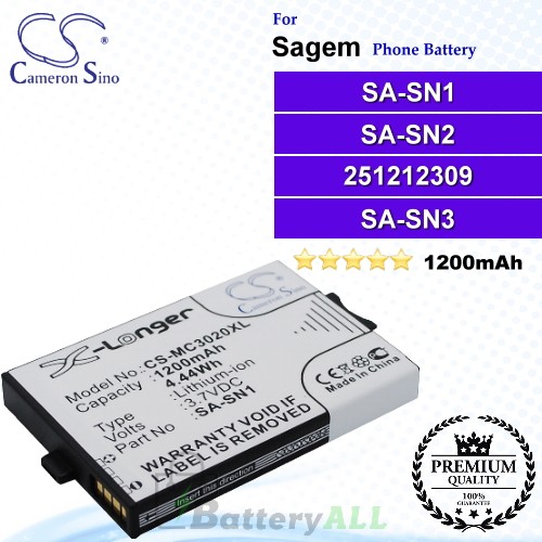 CS-MC3020XL For Sagem Phone Battery Model SA-SN1 / SA-SN2 / 251212309 / SA-SN3