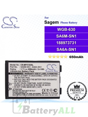 CS-MYC52SL For Sagem Phone Battery Model WGB-630 / SA6M-SN1 / 188973731 / SA6A-SN1