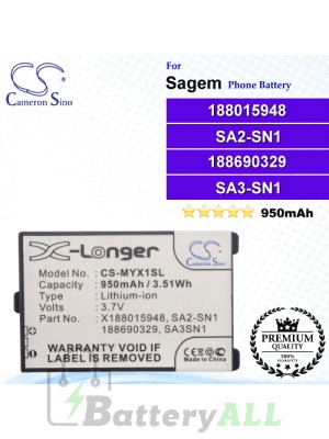 CS-MYX1SL For Sagem Phone Battery Model 188015948 / 188690329 / ATEM-SN1 / SA1A-SN1 / SA1A-SN3 / SA1N-SN3 / SA2A-SN2 / SA2-SN1 / SA3-SN1
