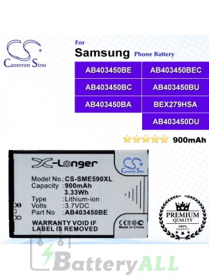 CS-SME590XL For Samsung Phone Battery Model AB403450BE / AB403450BEC / AB403450BC / AB403450BU / AB403450BA / BEX279HSA / AB403450DU