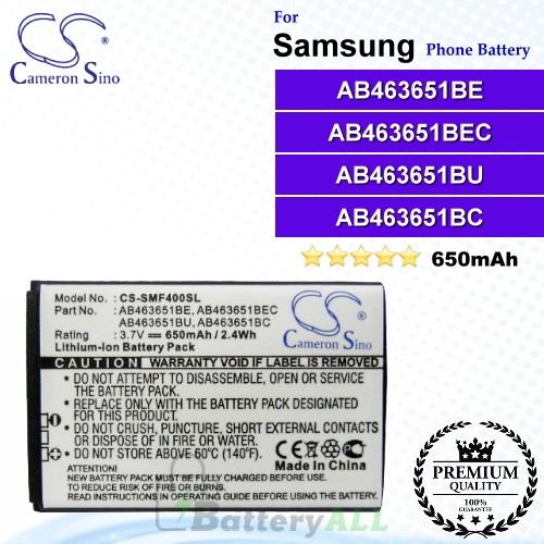 CS-SMF400SL For Samsung Phone Battery Model AB463651BE / AB463651BEC / AB463651BU / AB463651BC