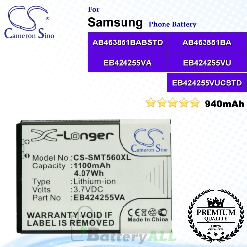 CS-SMT560XL For Samsung Phone Battery Model AB463851BA / AB463851BABSTD / EB424255VA / EB424255VU / EB424255VUCSTD