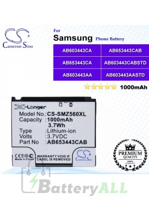 CS-SMZ560XL For Samsung Phone Battery Model AB603443AA / AB603443AASTD / AB603443CA / AB603443CABSTD / AB653443CAB / AB653443CE