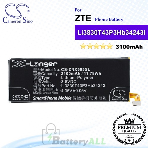 CS-ZNX505SL For ZTE Phone Battery Model Li3803T43P3hB34243 / Li3830T43P3hB34243i