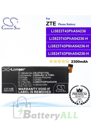 CS-ZTG717XL For ZTE Phone Battery Model Li3823T43PhA54236 / Li3823T43PhA54236-H / Li3823T43P6hA54236-H / Li3824T43P6hA54236-H