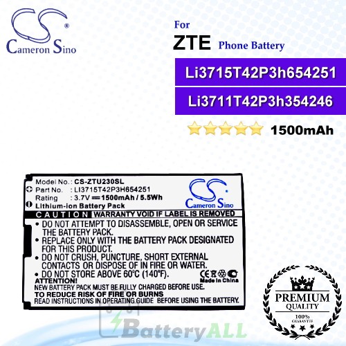 CS-ZTU230SL For ZTE Phone Battery Model Li3711T42P3h354246 / Li3712T42P3h654246h / Li3714T42P3H654251