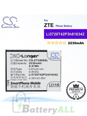 CS-ZTU968SL For ZTE Phone Battery Model Li3720T42P3h816342 / Li3823T43P3h816342