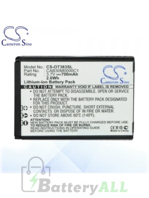 CS Battery for Alcatel OT-271D / OT-S321 / VD-F150 / VD-F250 Battery PHO-OT383SL