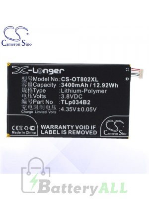 CS Battery for Alcatel TLp034B1 / TLp034B2 / Alcatel A995L Battery PHO-OT802XL