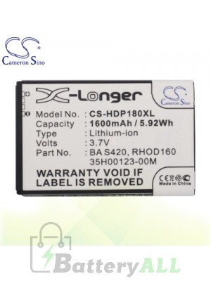 CS Battery for HTC Whitestone 100 / HTC Willow Battery PHO-HDP180XL