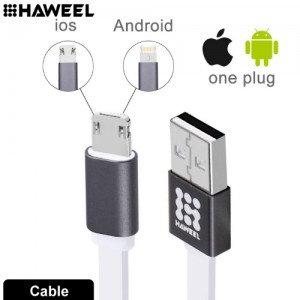 HAWEEL 1m Noodle Style 2 in 1 Micro USB & 8 Pin Both Side Data Sync Charging Cable HWL-1021W