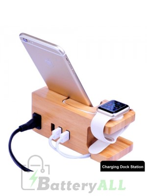 Multi-function Carbonized Bamboo 3 USB Ports Charging Dock Holders Stand Cradle Bracket SAS2421A