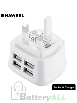 HAWEEL UK Plug 4 USB Ports Max 3.1A Travel Charger HWL-3091W
