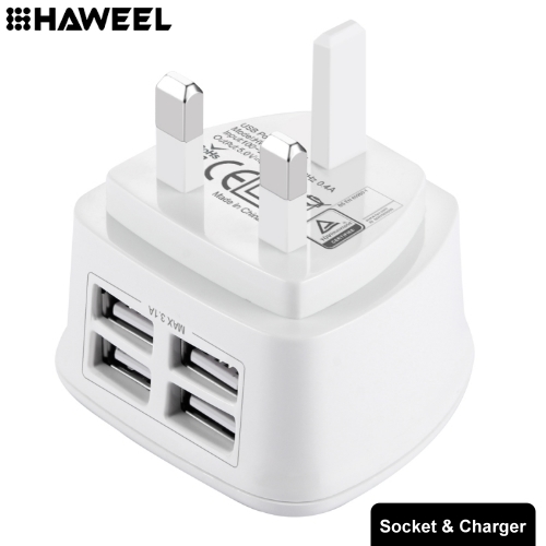 HAWEEL UK Plug 4 USB Ports Max 3.1A Travel Charger HWL-3091W
