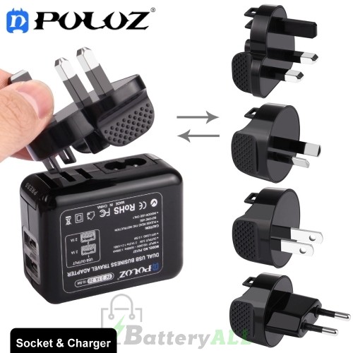 PULUZ 2 Ports USB 5V (2.1A + 2.1A) Wall Charger Set Travel Power Adapters for GoPro HERO4 Session /4 /3+ /3 /2 /1 PU137